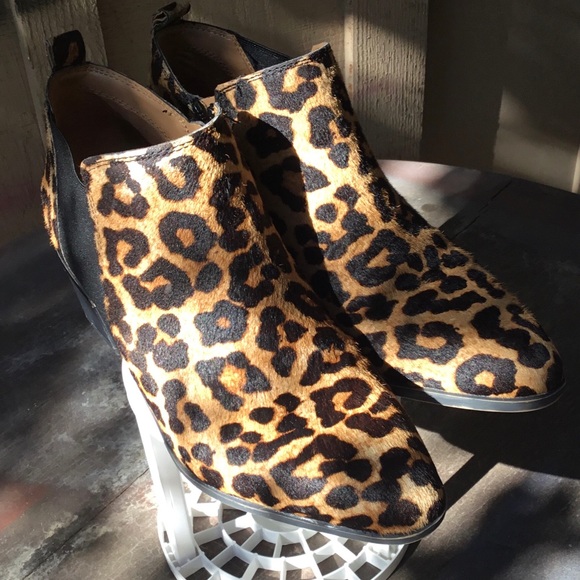 Franco Sarto Arden Leopard Print Silver Detail Block Almond-toe Booties Shoes - Picture 5 of 9